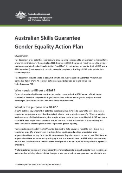 Australian Skills Guarantee Gender Equality Action Plan Guidance